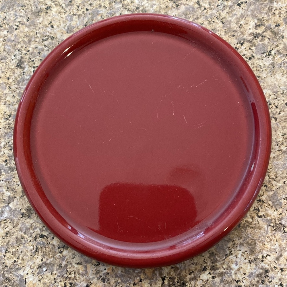 Longaberger Pottery Paprika Red Woven Traditions Small Loaf Pan, Pint Crock, Lid - Picture 8 of 14